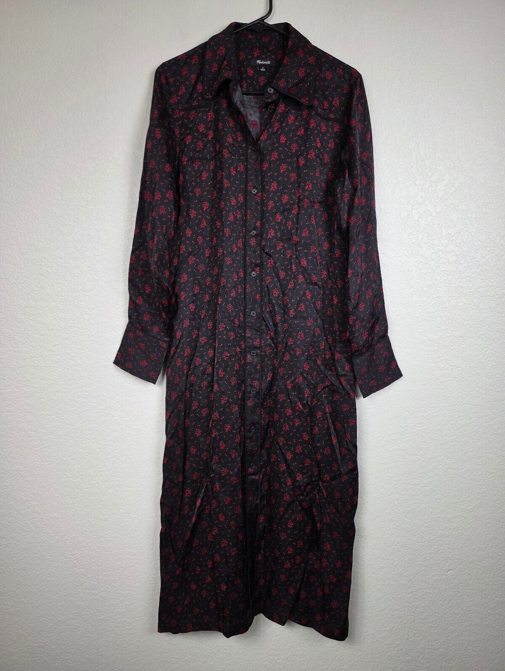 Madewell Black Red Floral Midi Dress Size 8